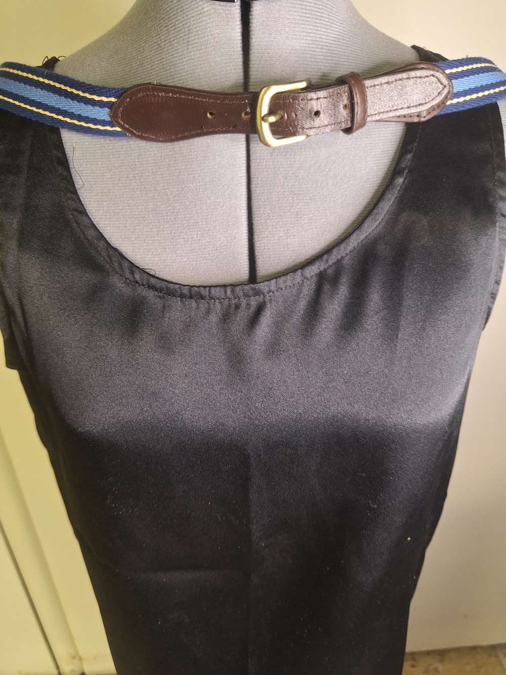 Brown Mens Accent Faux Leather With Blue Brown Striped Cotton Belt Size X Large